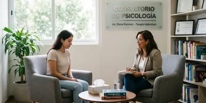 Bureau de consultation lumineux avec mains, cahiers et fiche de travail
