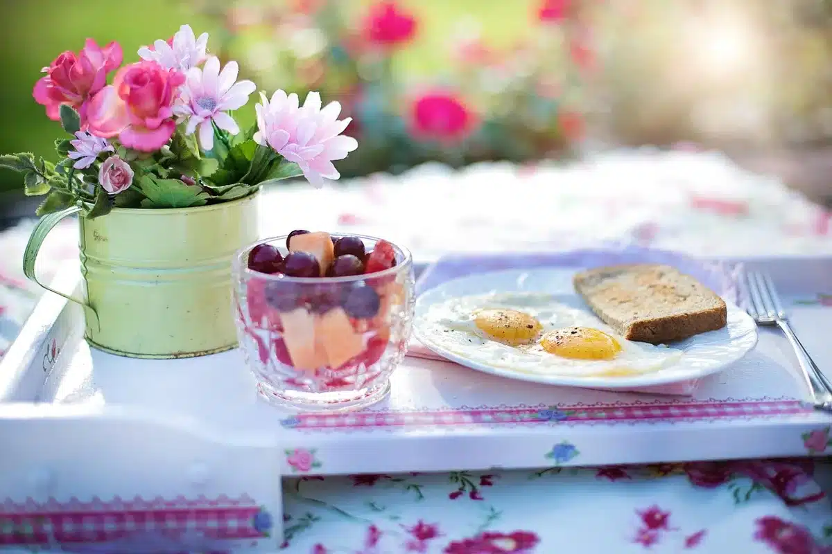 Assiette divisée visuellement avec légumes, protéines et féculents